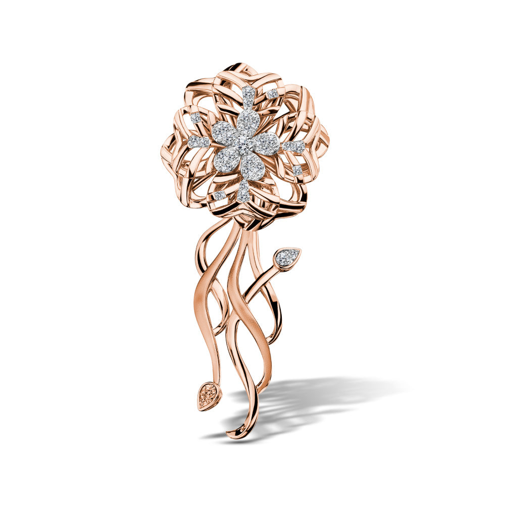 Jasmin Embrace Diamond Brooch: Love Bloom Jasmine Sparkle & Glimmering Stalk Diamond Brooch