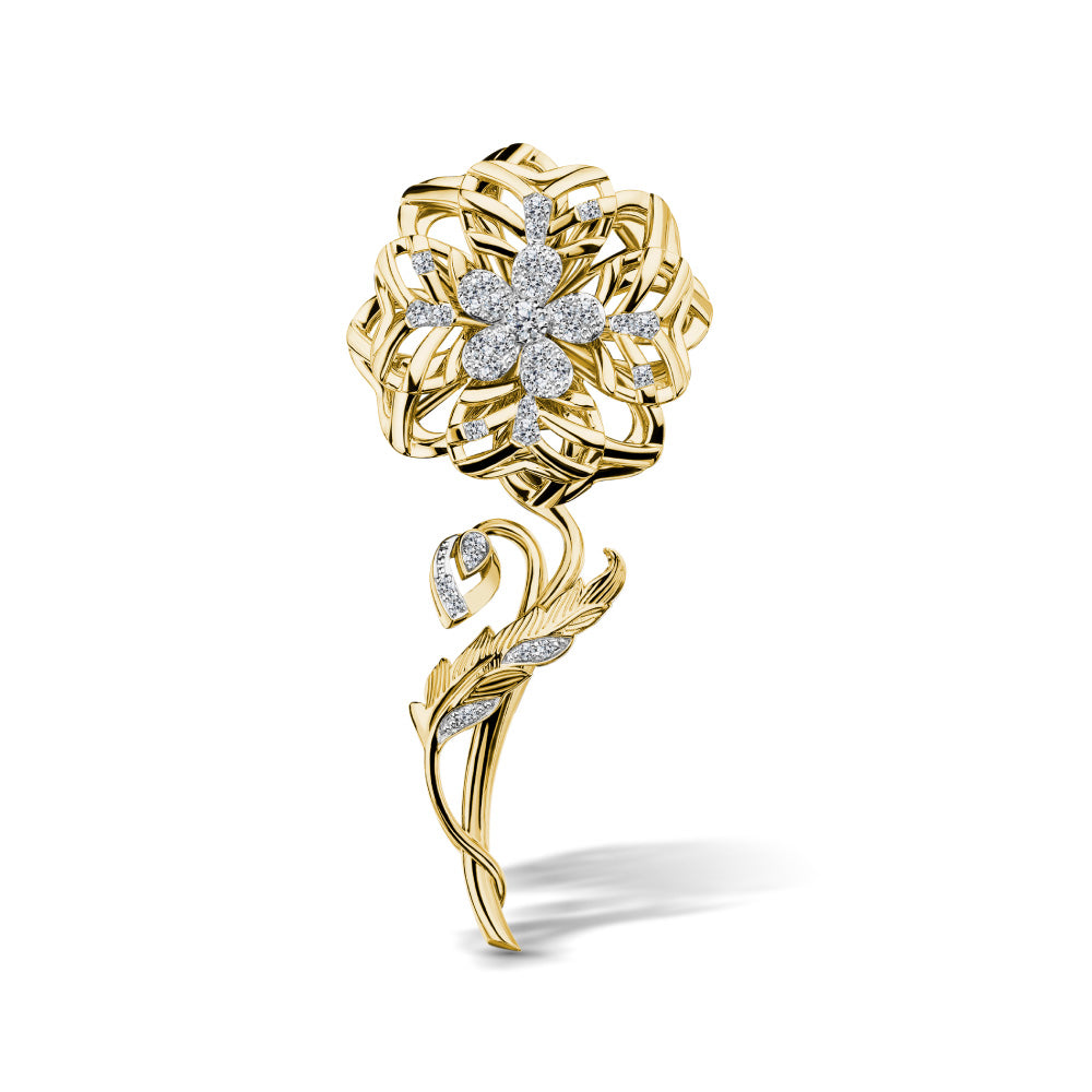 Jasmin Embrace Diamond Brooch: Love Bloom Jasmine Sparkle & Enchanted Stalk Diamond Brooch