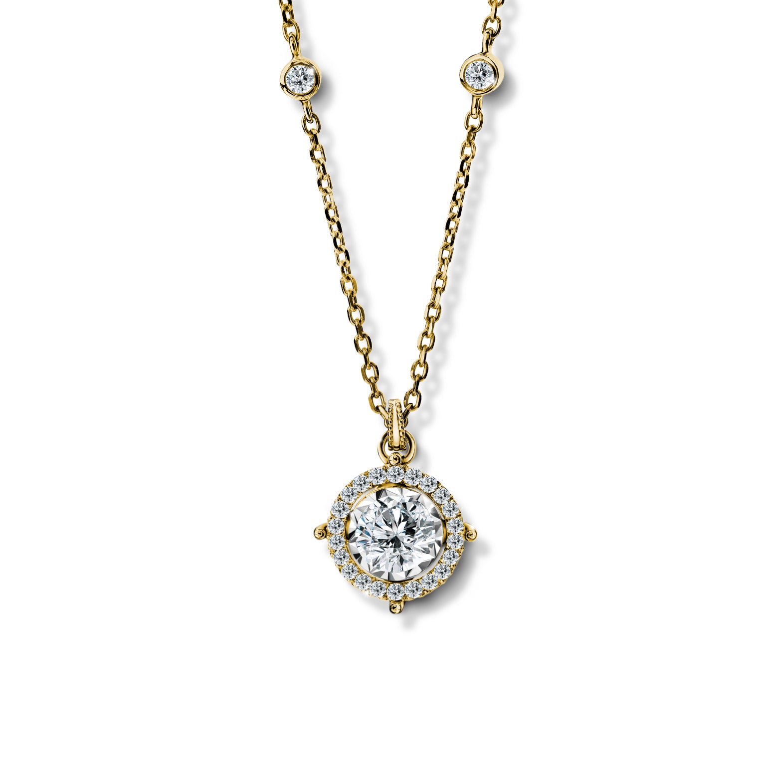 จี้เพชรพร้อมสร้อยคออิตาลี Charming Halo Pendant Necklace with Chain (Certificate: GIA)