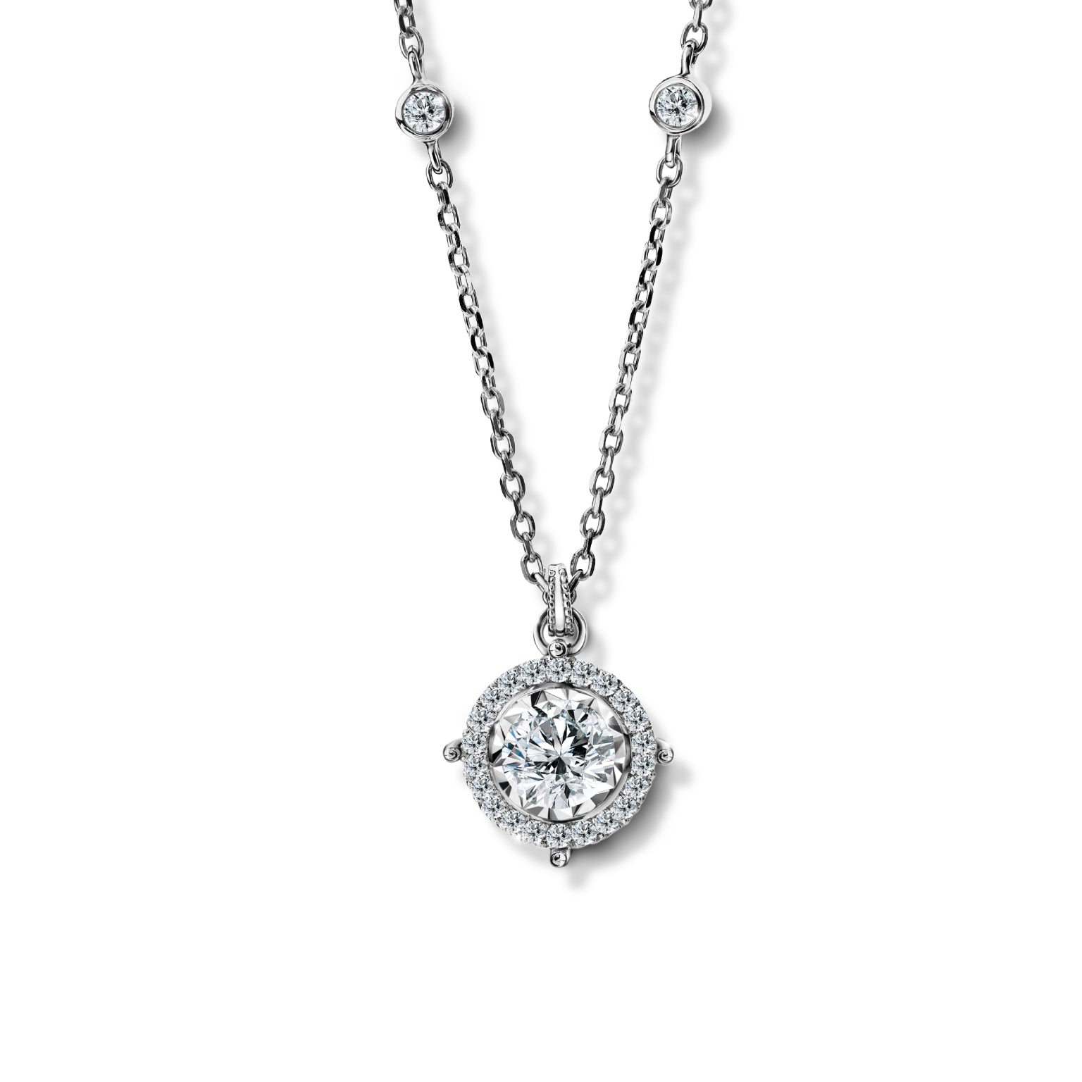 จี้เพชรพร้อมสร้อยคออิตาลี Charming Halo Pendant Necklace with Chain (Certificate: GIA)