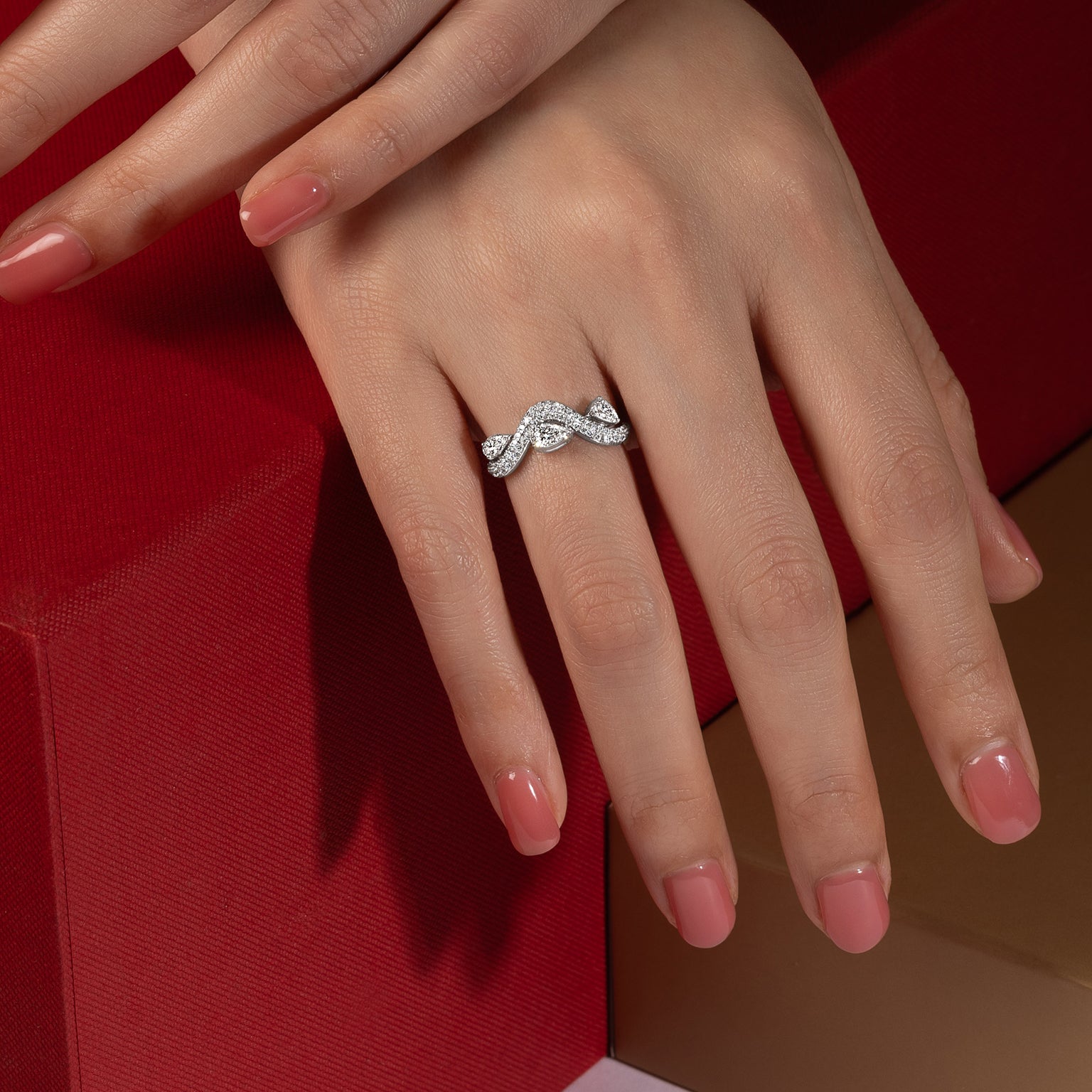 Lumiere Brique Triple Row Solitaire Ring