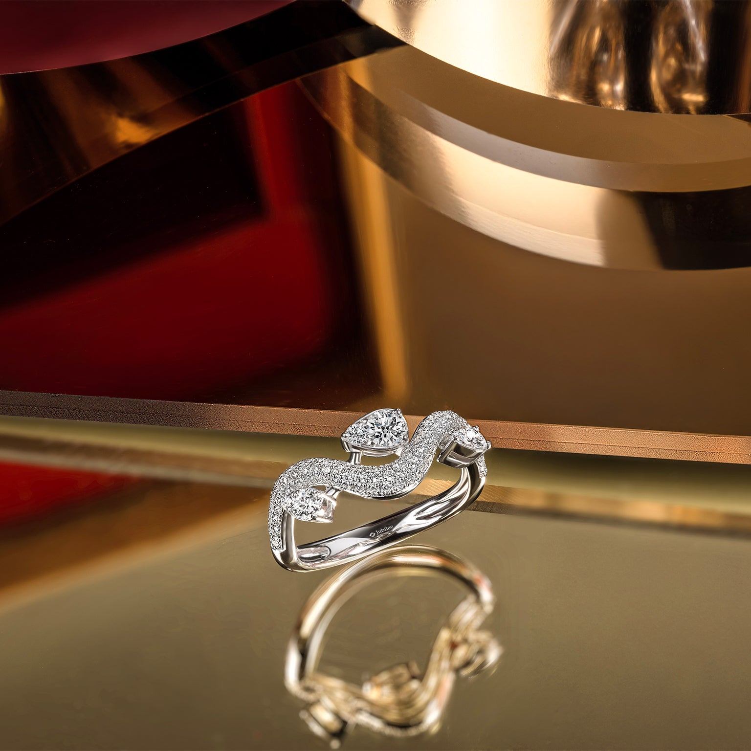 Lumiere Brique Triple Row Solitaire Ring