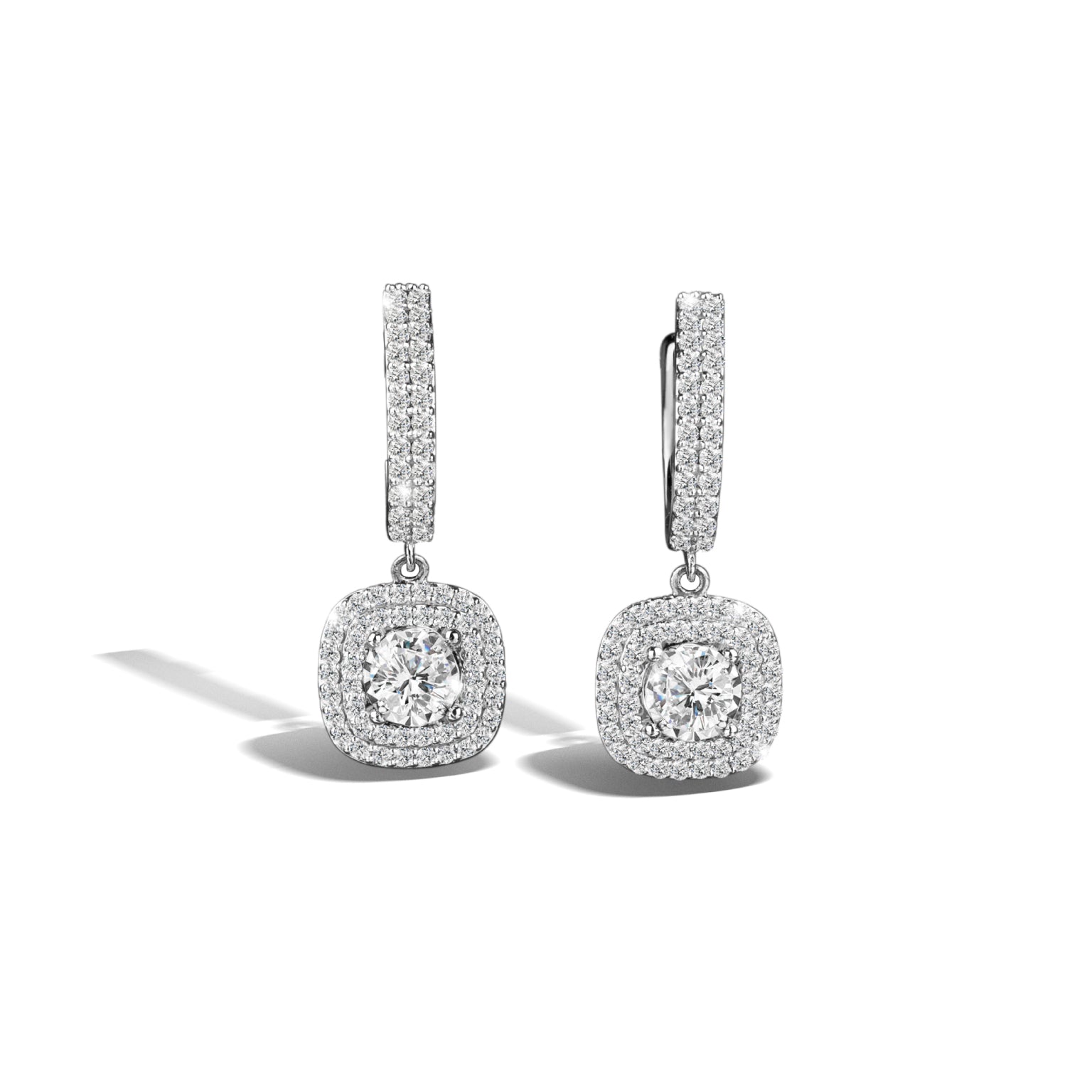 Drops of Square Halo Earrings