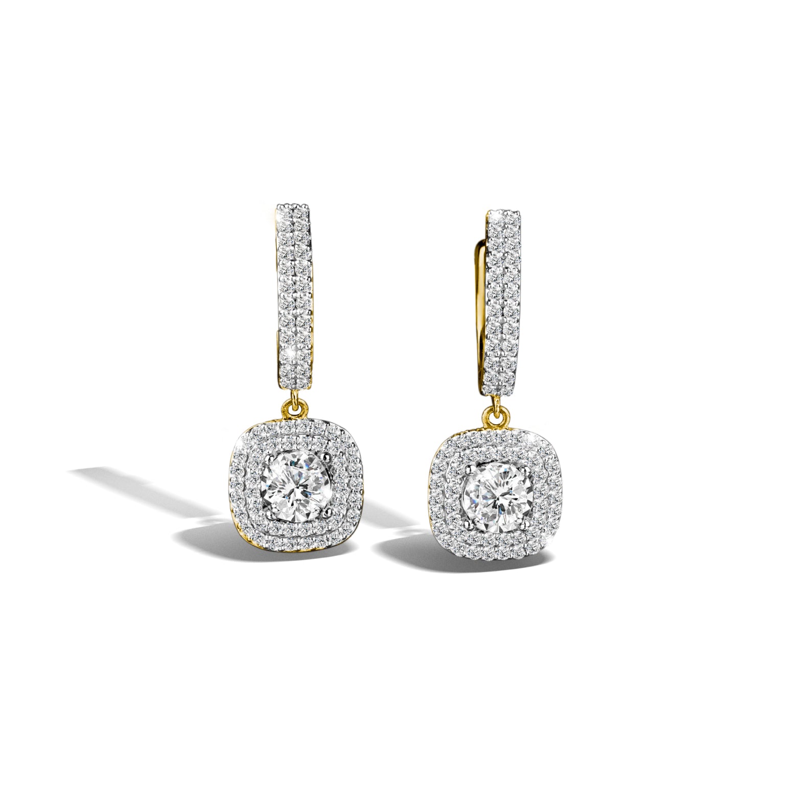 Drops of Square Halo Earrings