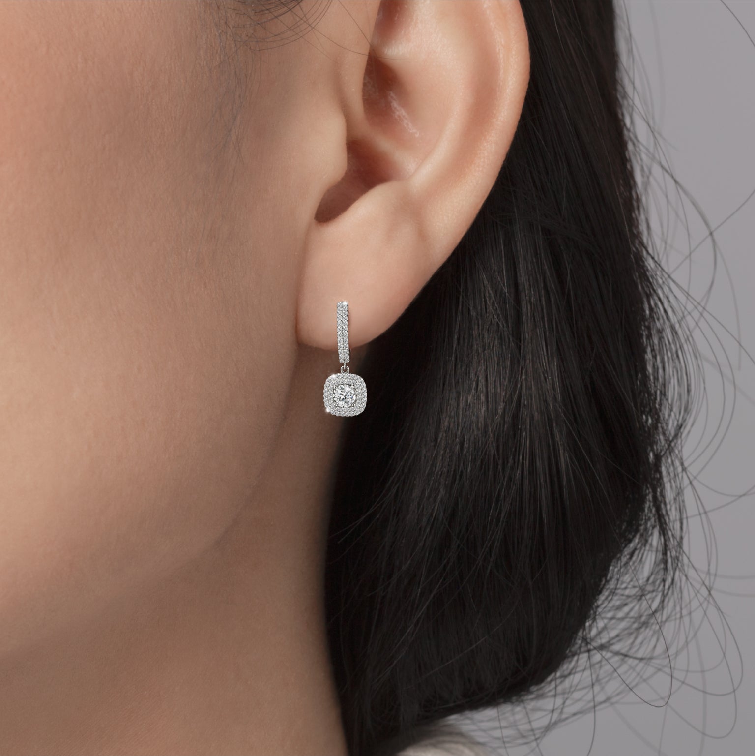 Drops of Square Halo Earrings