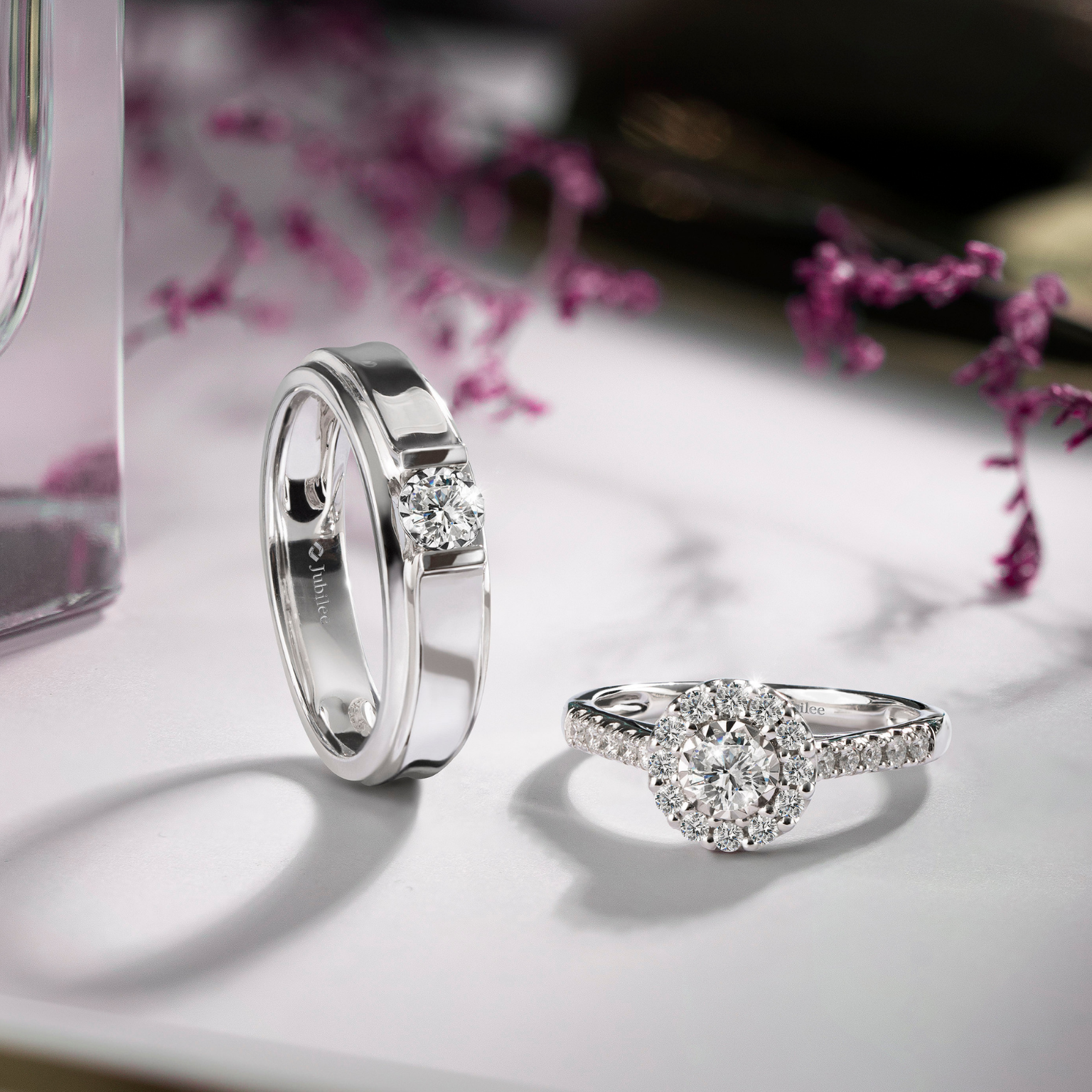 แหวนเพชร Halo Ring & Edge Cut Solitaire Band Ring