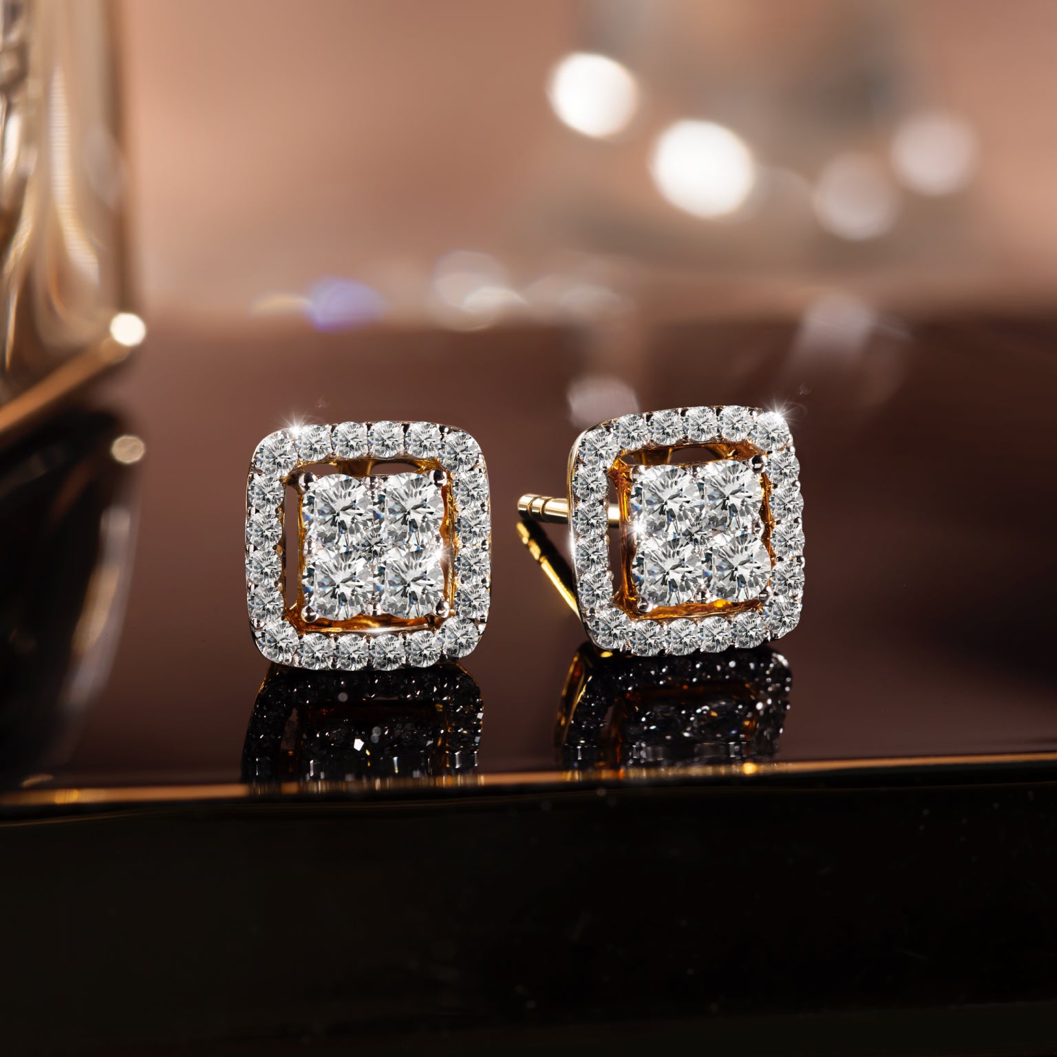 Square Combine Diamond Earrings