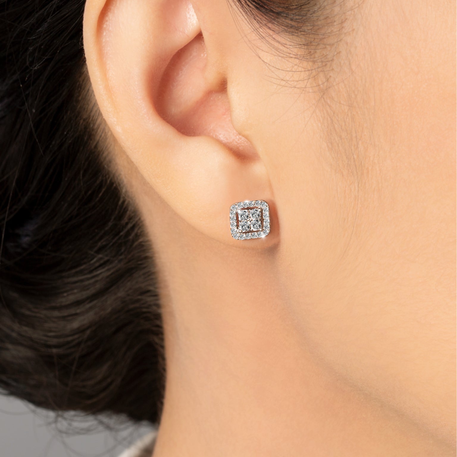 Square Combine Diamond Earrings