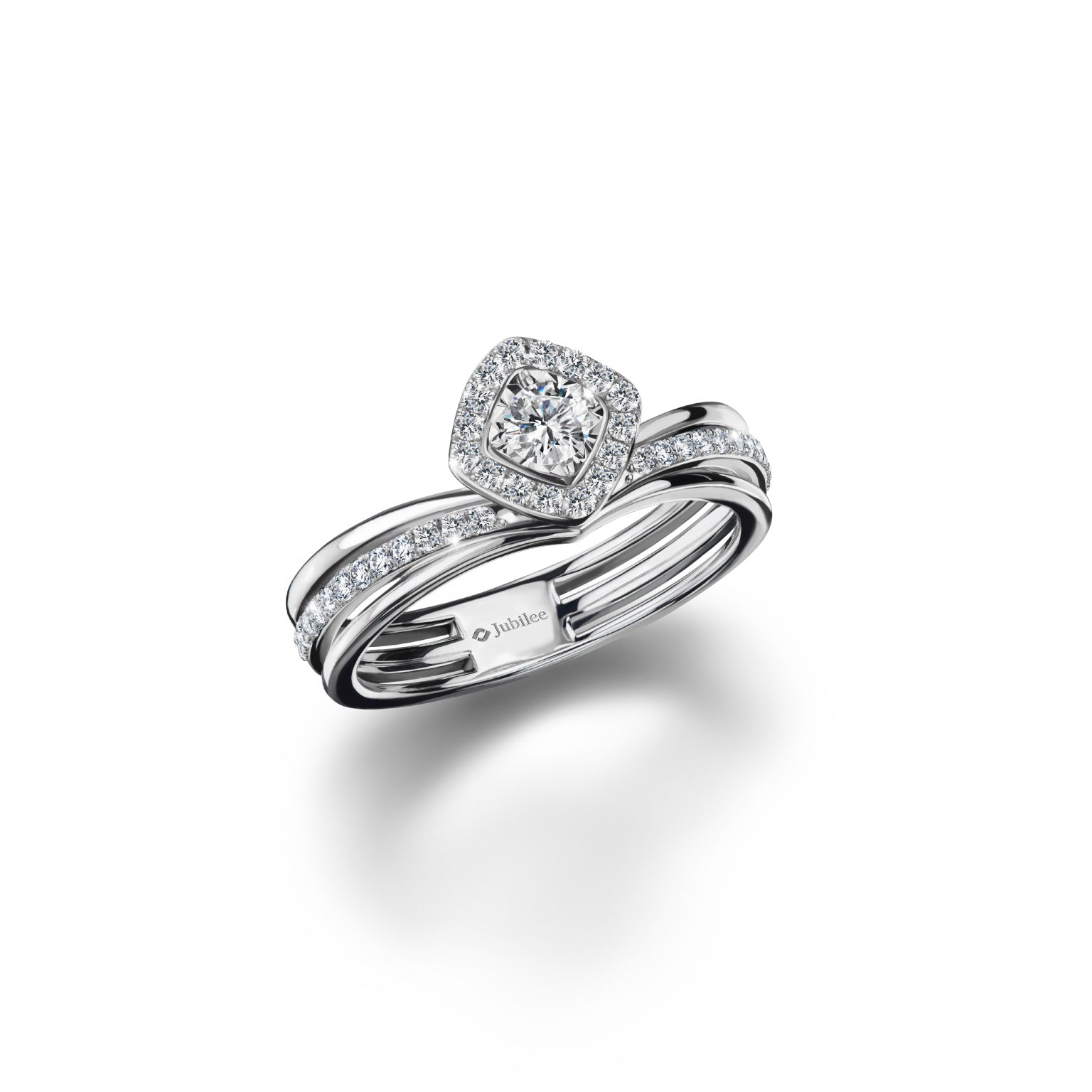 แหวนเพชร Triple Step Rhombus Halo Diamond Ring
