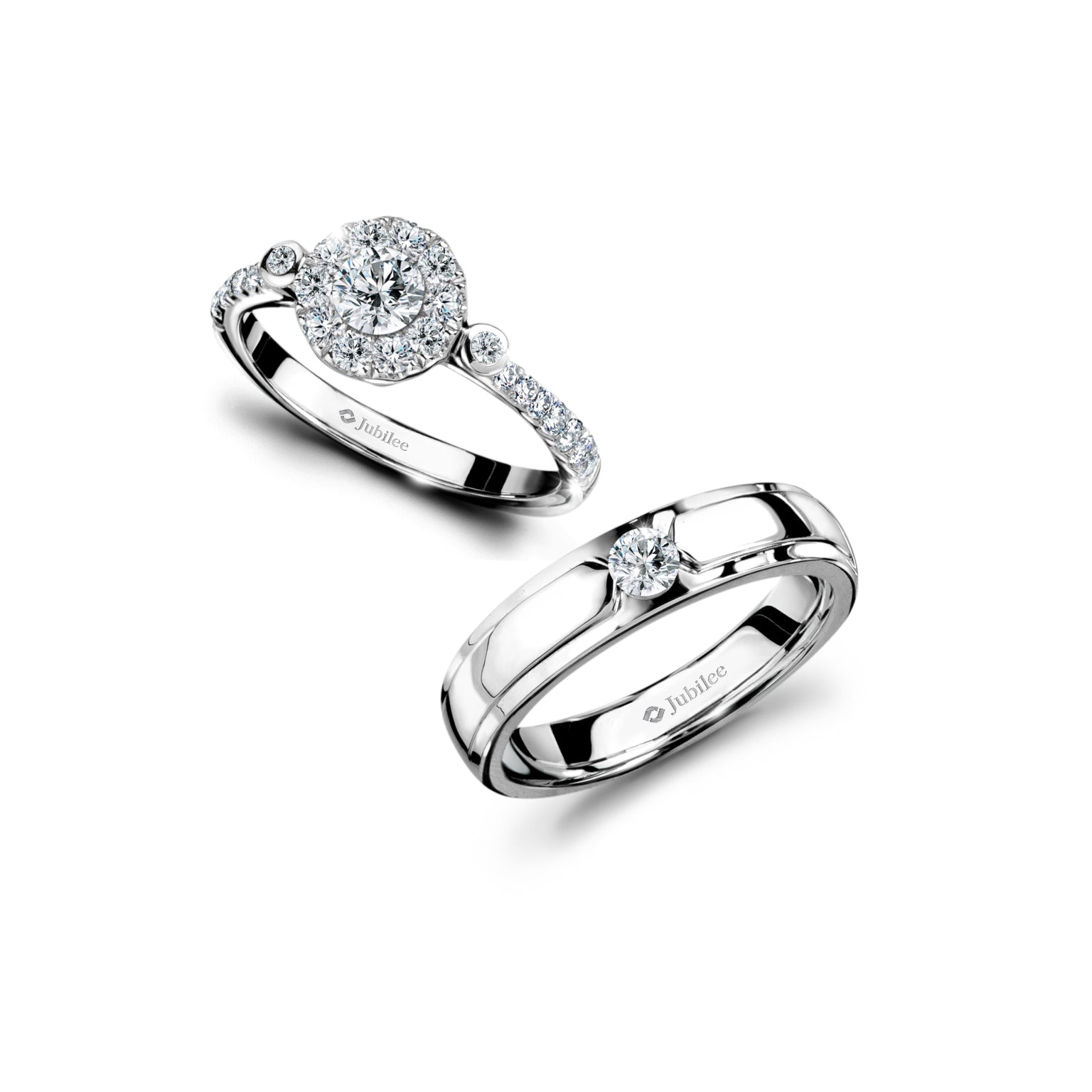 Halo Plus Diamond Ring & Smart Modern Curve Ring