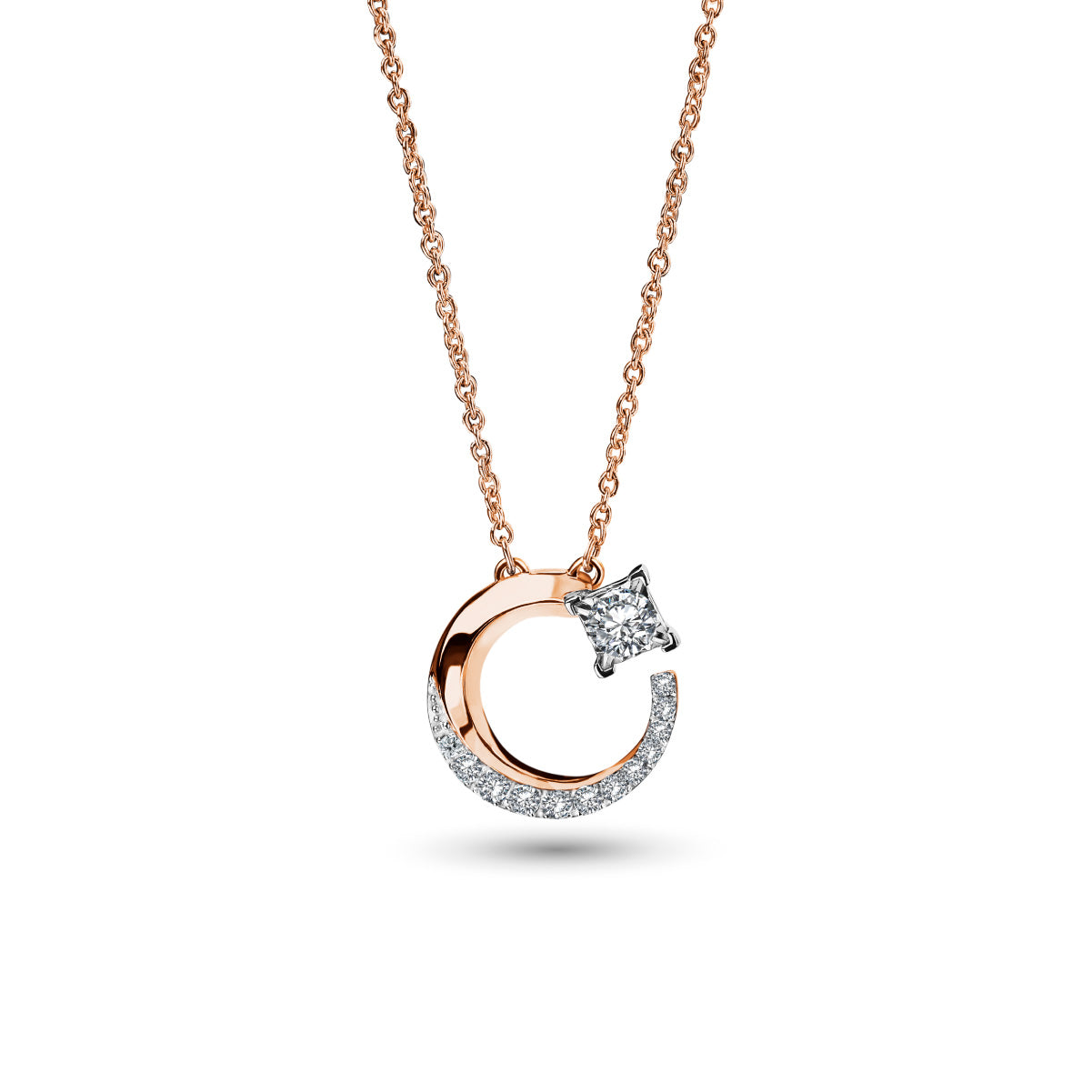 จี้เพชรพร้อมสร้อยคออิตาลี Voyage of Heart Moon Pendant with Chain